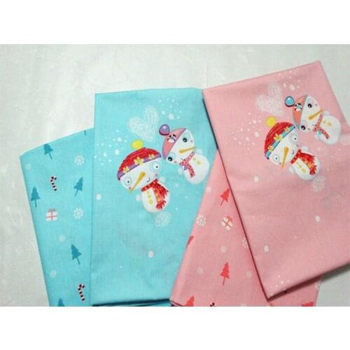 ZY DIY 40cm*50cm Pink Blue 100% Cotton fabric Cartoon Christmas Tree & Snowman Printing sewing tissu Handmade Doll Cloth bundle