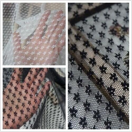150x100cm High Quality White Black Mesh Small Flower Dots Stretch Net Lace Fabric DIY Wedding Dress Underwear Primer Accessories