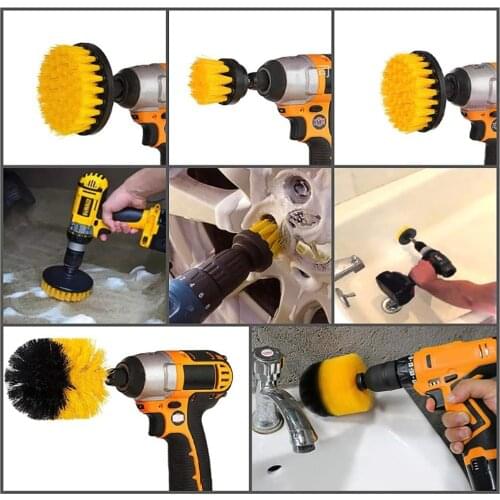 2/3.5/4'' Electric Scrubber Brush Drill Brush Kit Plastic Round Cleaning Brush For Carpet Glass Car Tires Nylon Brushes 3pcs