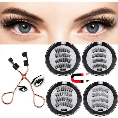 2pairs 3D Magnetic Fake Eyelashes+Eyelash Curler Set Eyelash Extension Natural False Lashes Lasting Eyelash Women Makeup Tool