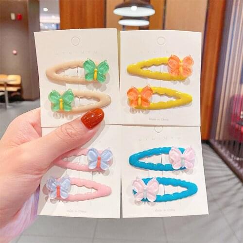 2Pcs/Set New Cute Candy Color Cartoon Butterfly Hairpins For Girls Sweet Hair Clips Barrette Headband Fashion Hair Accessories