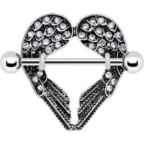 2pcs/lot Creative Style Black Symmetrical Wings Nipple Piercing, 14G Bar Rings Jewelry Body Jewellery Women Men Gift Nipple Ring