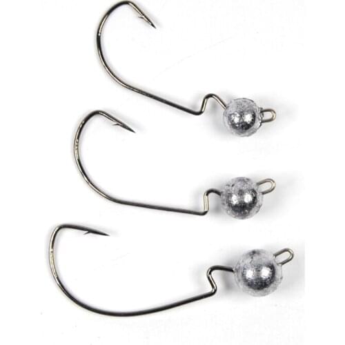 20pcs 3.5g 5g 7g weighted worm hooks Bass Fishing Ball Head Jigs Fishing Terminal Tackle