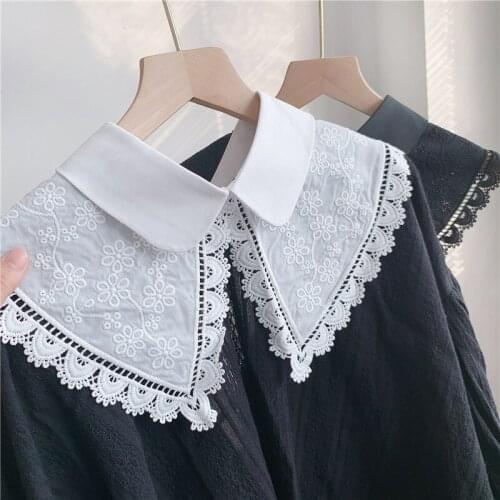 2021 Cotton Fake Collar Women Shirt White Black Embroidery Doll Detachable Collar Hollow Necklace False Collar Shawl