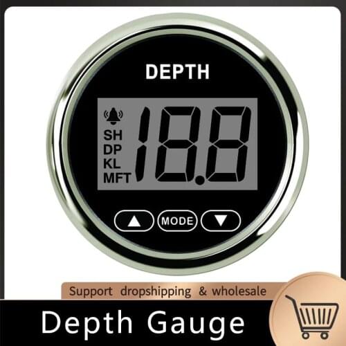 52MM Depth Gauge Digital Marine Boat Depth Meter Pulse Signal Waterproof IP67 Fit For Yacht With White Backlight 9-32V