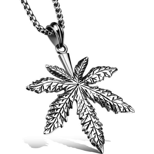 Antique Stainless Steel Leaf Mens' Necklaces Pendant With 23.6 Inch Box Chain Fashion Punk Rock style Men Jewelry