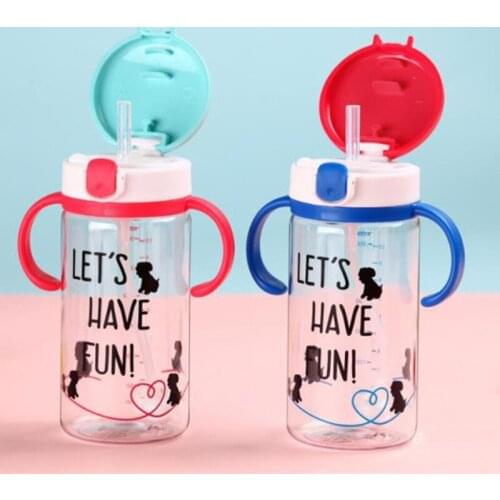 350ml Cute Baby Feeding Cup with Straw BPA Free Portable Feeding Bottle Leak Proof with Handle Kids Training Tritan Bebe Copos