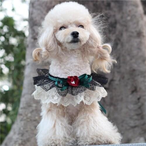 Puppy Black Lace Scarf Cat Collar Yorkshire Bomei Bib Handmade Bow Accessories