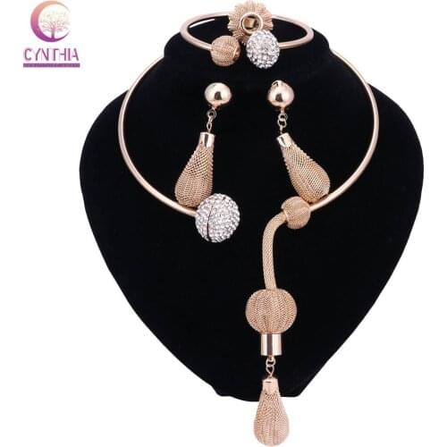 CYNTHIA New African Bridal Jewelry Sets for Fashion Women Gold-color Crystal Necklace Earrings Sets Wedding Assignment Gift