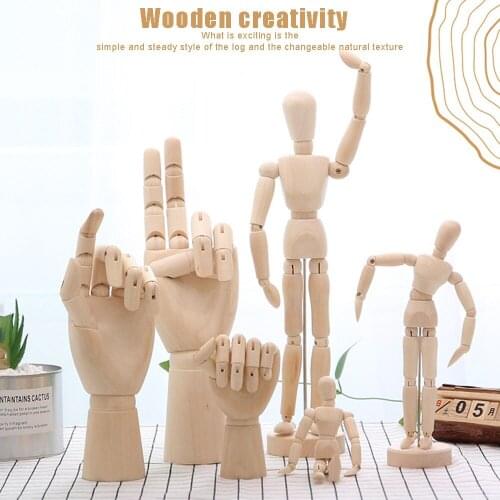 Wooden Hand Wooden Man Figurines Rotatable Joint Hand Model Mannequin Artist Miniatures Wooden Decoration Home Decoration Crafts