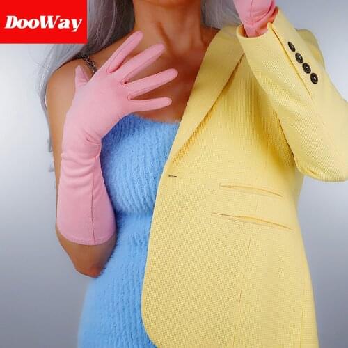 DooWay Womens Long Dress Gloves Faux Suede Winter Soft Warm for Evening Costume Party Pink 16 inches