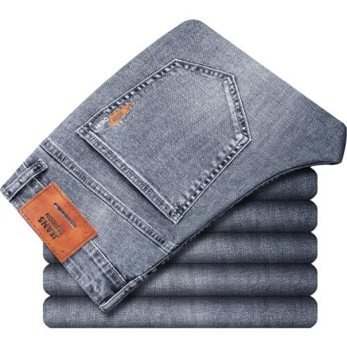 High Quality Cotton Mens Fitted Denim Jeans 2021 Spring Brand Clothing Classic Embroidery Youth Fashion Slim Jeans,9110