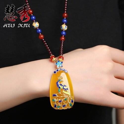 Genunine yellow chalcedony peacock pendant with 925 silver necklace unique craftsmanship pendants with garnet beads necklaces