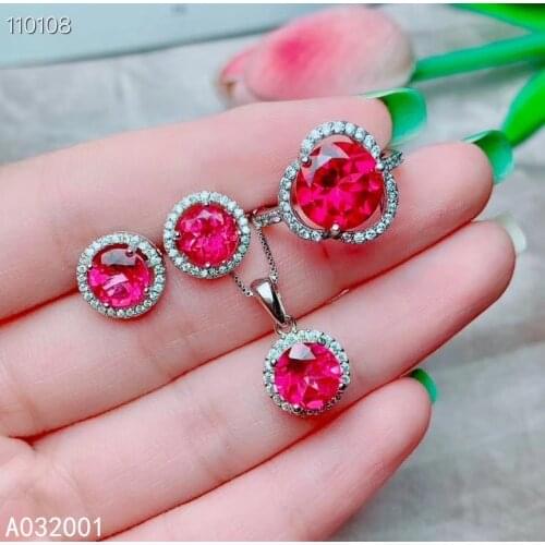 KJJEAXCMY fine jewelry natural pink topaz 925 sterling silver women pendant necklace earrings ring set support test noble