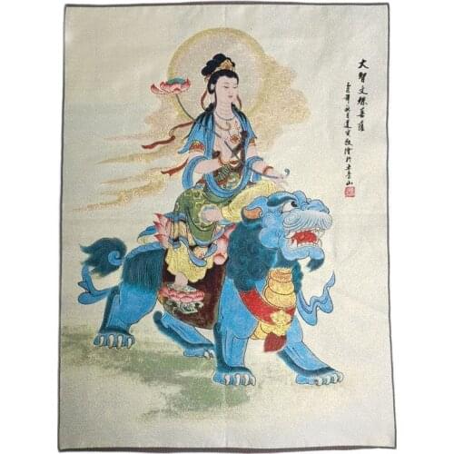 China old Tibet silk Thang ka like hanging painting fengshui Manjushri God statue portrait