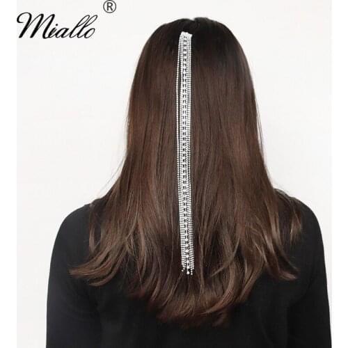 Miallo Fashion Long Rhinestone Headband for Women Hair Accessories Silver Color Bridal Wedding Hair Jewelry Party Headpiece Gift