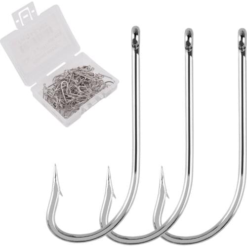 100pcs Saltwater Fishing Hook White Color Single Hooks Jig Head Crank Barbed Fishhook Set Kit High Strengt Fishing Tackle Box