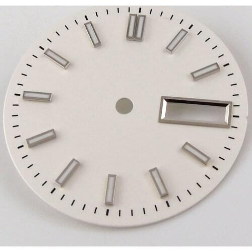 New 29mm Steel Green Luminous Marks Sunburst Silver/Gold/Green /Black Watch Dial Face fit NH36A Double Date Window