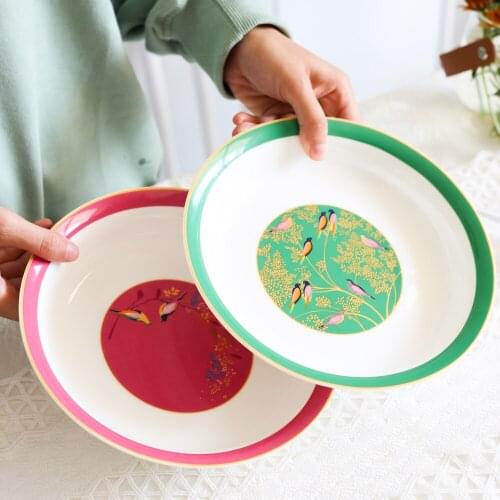 Bone China Dinner Plates with Colorful Flower and Bird Patterns Ceramic Tableware dishes and plates sets