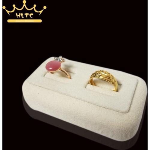 Organizer Portable Jewelry Props For Ring Display Beige Velvet Tray Stand Holder With 2 Slots Couple Rings Jewellery Showcase