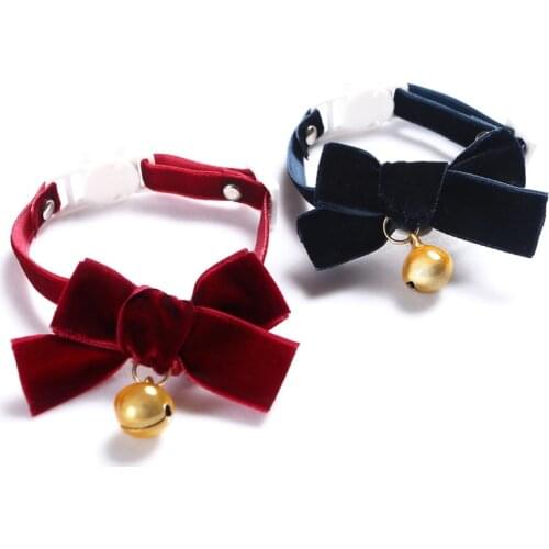 Pet Bell Collar Adjustable Velvet Bow Cat Dog harness Rabbit Necklace Dog Bow Tie Accessories perros honden halsband hondenriem