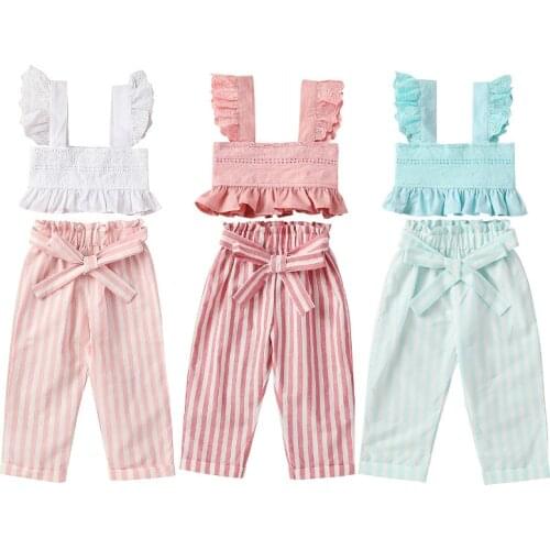 1-6Y Summer Kid Baby Girl Clothes Sets Children Short Sleeve Black Crop Tops+Striped Wide Leg Pant Toddler Baby Girl Clothing