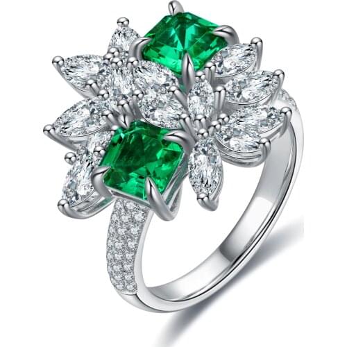 Pirmiana New Design 925 Sterling Silver Asscher Cut 1.26ct Lab Grown Emerald Ring for Women Christmas Gifts