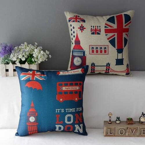 London pillow cover, creative cartoon British balloon big ben bus union jack throw pillow case pillowcase wholesale
