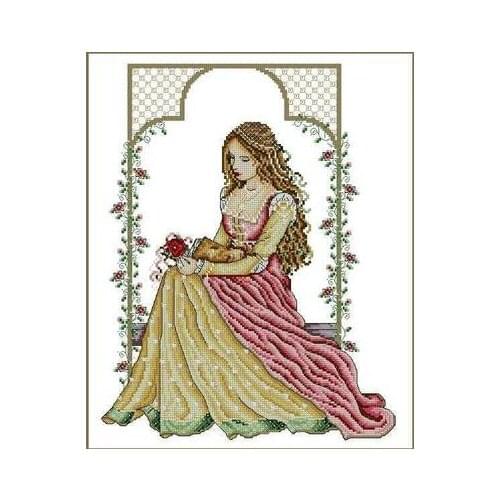 Needlework 14CT 16CT 18CT color fabric Cross Stitch, DIY Count Cross Stitch, Embroidery Set, Italian Garden Lady