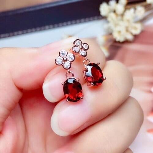 Fashion Lovely Plum blossom Flower S925 silver natural red garnet drop earrings natural gemstone women party gift fine jewelry