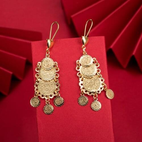 Dubai Gold Color Earrings 24K For Women Wedding Jewelry Womens Earrings For Girls Bridal Wife Gifts African Dubai French