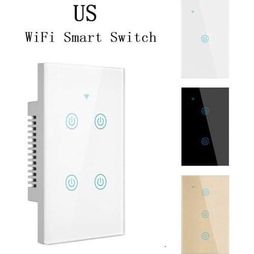 US Wifi Wall Touch Sensitive Switch Remote Control 1 2 3 4 Gang Wireless Led Light Smart Touch Screen Switch Glass US Standard