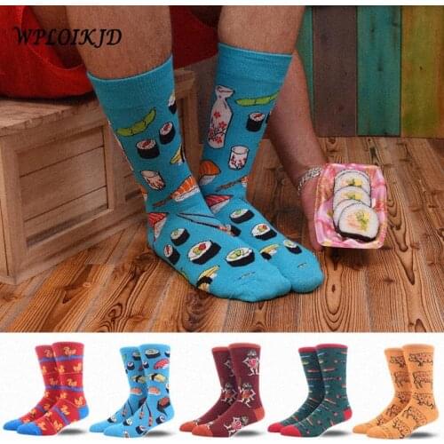 [WPLOIKJD]Mens Socks Combed Cotton Jacquard Animals Sushi Funny Socks Cartoon Business Dress Crew Socks Wedding Gift Sokken