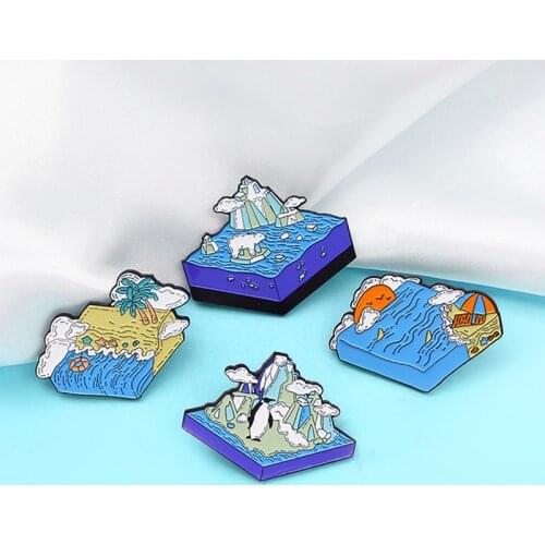 Funny Sea Sandy beach Peak Iceberg Brooches Penguin Polar bear Cute Enamel Pin Bag Clothes Lapel Pin Badge Jewelry Kid Friend