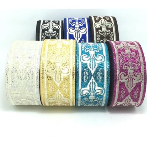 NEW Zakka width 1-1/4'' 32-34mm 10 yards 10yards/lot Woven Jacquard Ribbon Flower Geometric Totem gold silver brown KTZD16040805