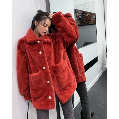 Mink Whole Fur Women Medium Skirt Coat with Collar Winter Thick Warm Female Mink Fur Jacket