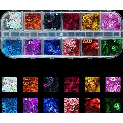 1 Box Holographic Nail Glitter Flakes Colorful DIY Numbers/Snowflakes/Stars Designs Glitter For Acrylic Polish Sparkly Tips BZY1
