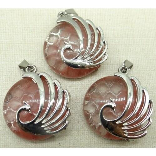 1pcs Natural Stones amethyst Quartz crystal Round Pendant Plated Phoenix Surround Pendant For Jewelry Making DIY Reiki Necklaces