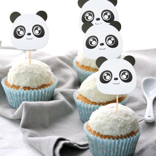 1bag 6pcs DIY Cartoon Cute Panda Cake Decor Ice-cream Cupcake Toppers Picks Kids Birthday Party Christmas Festival Dessert Decor