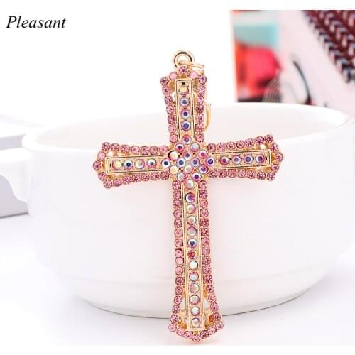 2021 Crystal Cross Keychain Creative Hollow Christian Articles Ladies Car Bag Pendant Keychain Charm Gift