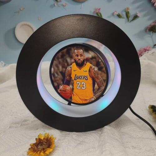 Round shape levitating picture frame for gift magnetic levitation floating photo frame with led lights