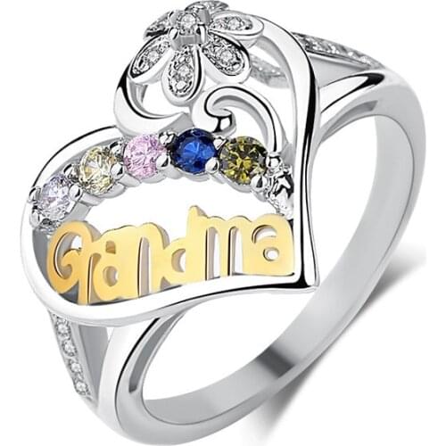 2021 Fashion Vintage Heart Love Grandma Rings for Women for Birthday Mothers Day Cuff Ring Jewelry