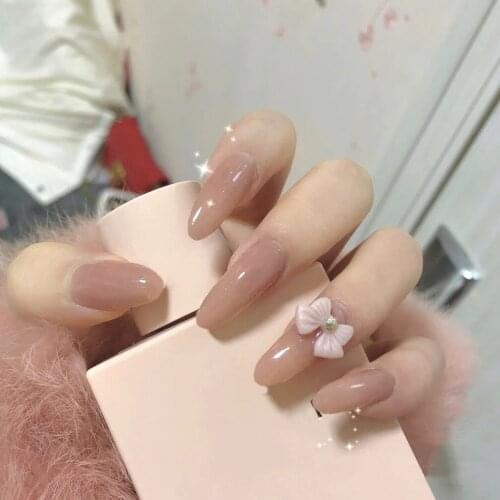 24pcs Pink Butterfly Wear Long Paragraph Fashion Manicure Patch False Nails Save Time Wearable Nail Patch Nail Sticker