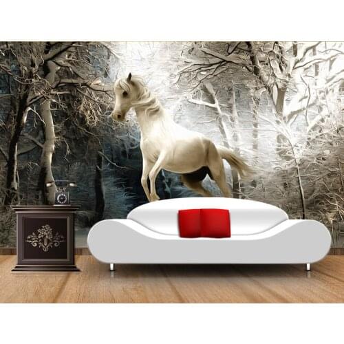 Custom 3D horse wallpaper, the winter forest murals for Pegasus bedroom TV background wall waterproof wallpaper