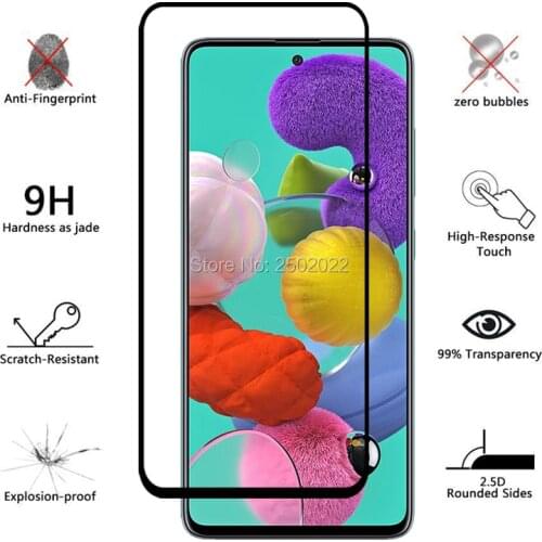 5PCS For Samsung Galaxy A51 A71 BLACK Screen Protector Full covered Protective Tempered Glass on SM-A515F A515 SM-A715F glass