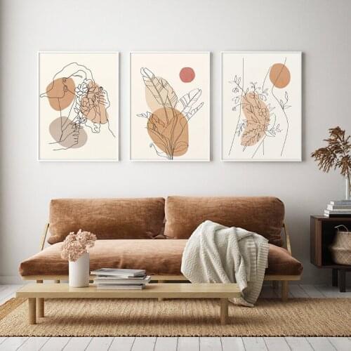 Abstract Banana Leaf Boho Poster Female Body Line Print Wall Art Picture Canvas Painting for Living Room Home Interior Decor