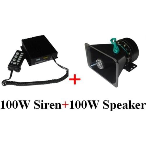 100W car alarm amplifier emergency pa system with microphone+1unit 100W speaker,7 warning sounds,volume adjust,2 light switches