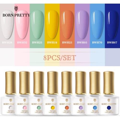 BORN PRETTY 7ml Gel Nail Polish Set Glitter Sequins Semi Permanent Need Base Top Coat All For Manicuring Nail Art Gel Polish Kit