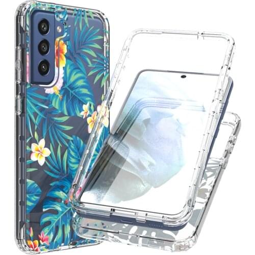 Case for Samsung Galaxy S21 FE S21FE Hard PC Bumper + Soft TPU Full Protective 2 in 1 Clear Fancy Flower Skin Back Phone Cover