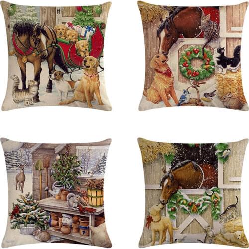 Christmas Cushion cover Cartoon Horse cat design linen/cotton pillow case character dog pattern decorative pillow cover ZY482